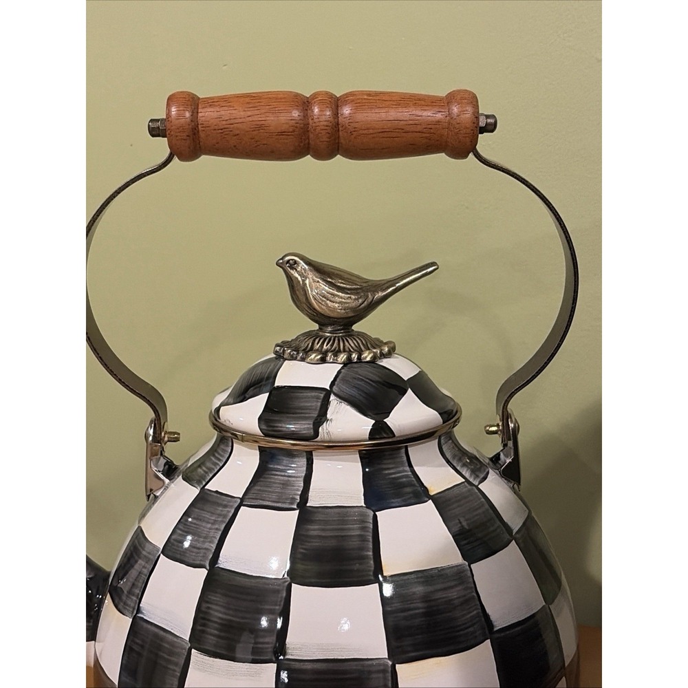 Mackenzie-Childs Courtly Check Tea Kettle with Bird Knob, 3-Qt. Brand New - Picture 3 of 9
